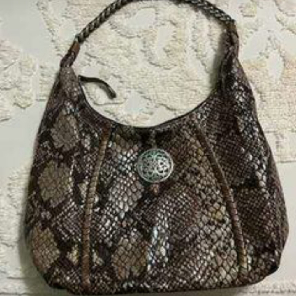 Brighton Python Snakeskin Leather Shoulder Purse - image 2